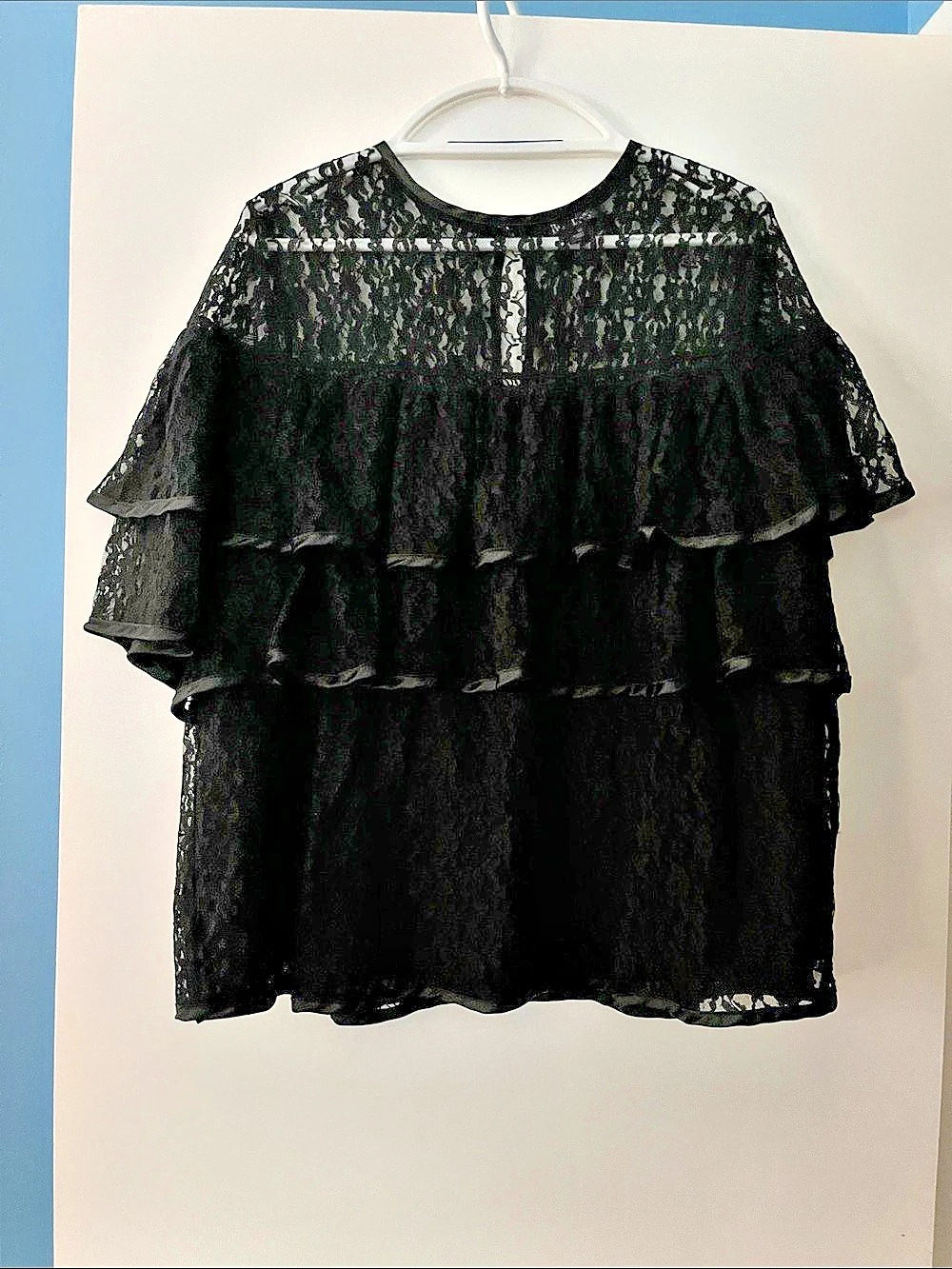Roaman's Black Lace Ruffle Blouse Size 20W Like New